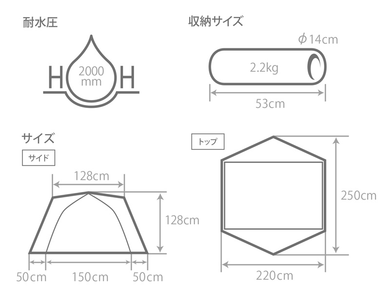 ワンタッチカンガルーテント用フライシートSのサイズ画像
